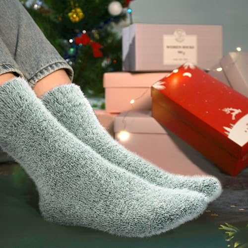 Image of SISOSOCK 5 Pairs Fuzzy Soft Cozy Comfortable Socks for Women, Casual Sleep Comfy Socks, Perfect Warm Winter Gifts for Women