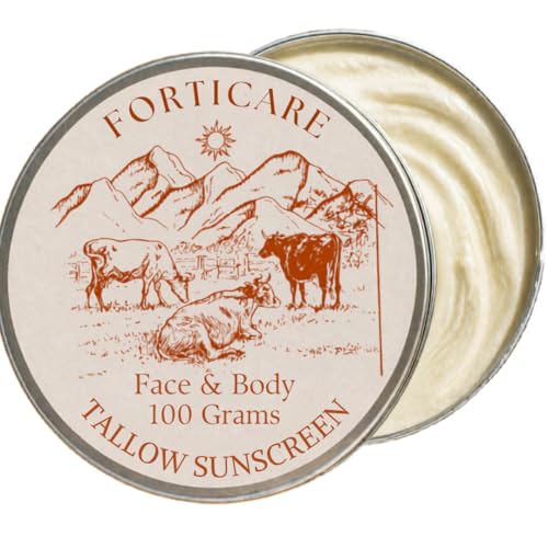 Forticare Natural Tallow Sunscreen SPF 20 100g Beef Tallow Suncream with Non-Nano Zinc Oxide 100% Grass Fed Mineral Protection for Face & Body Lightweight Hydrating Balm