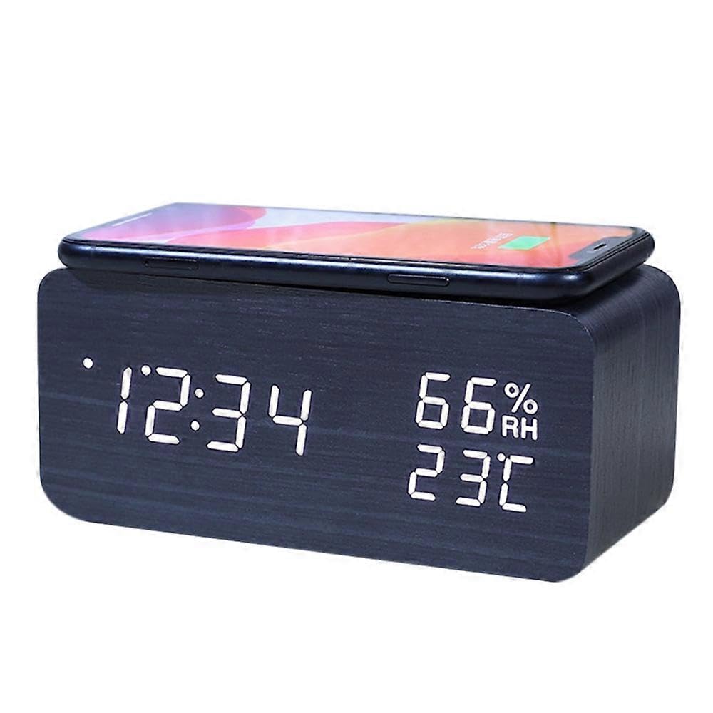 JOYHAPPST Digital Alarm Clock, Temperature and Humidity Alarm Clock LED Electronic Clock Smartphone Wireless