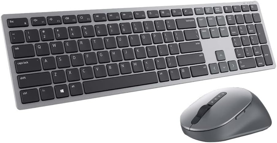 Dell KM7321W Premier Multi-Device Wireless Keyboard and Mouse, UK (QWERTY), 2.4GHz, Bluetooth 5.0, 128-bit AES Encryption, 4000 dpi, Compatible with Windows, Mac, Linux, Chrome and Android, (Grey)