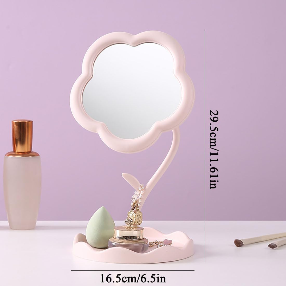 KEAINVRN Flower-Shaped Makeup Mirror for Desk Vanity Mirror for Bedroom,Living Room and Minimal Spaces Room Decor Home Decorations (Pink)
