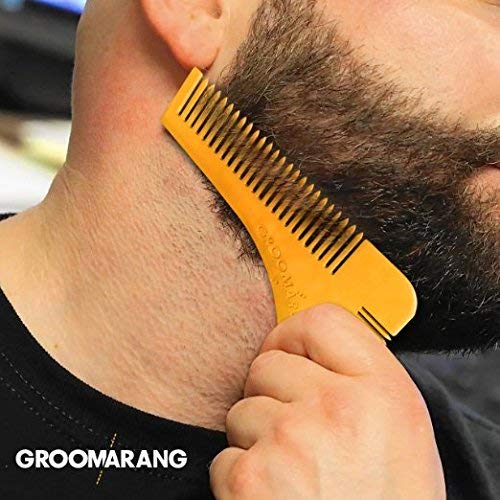 Beard Shaper GROOMARANG Beard Shaping Tool for Neckline, Cheek Line & Jaw Line - Features Beard Stencil, Double Ended Beard Comb & Brush End Beard Shaper GROOMARANG Beard Shaping Tool for Neckline, Cheek Line & Jaw Line - Features Beard Stencil, Double Ended Beard Comb & Brush End