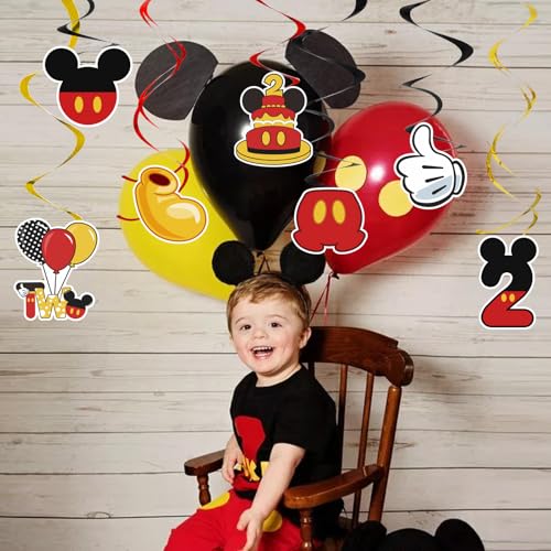 Image of Red 2nd Birthday Hanging Swirl Decorations,Mouse Birthday Party Ceiling Streamers,Red Mouse Theme Party Supplies, Party Favors for Boys Kids(38 Pcs)