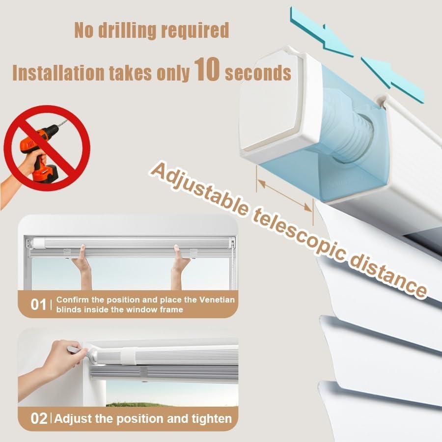 No Drill Aluminum Venetian Blinds for Windows, 1" Mini Indoor Window Blinds, Custom Width 11-72'' Cordless Darkening Privacy Horizontal Window Shades for Office Bathroom Home(Light Silver)