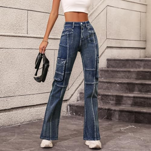 Cargo Jeans for Women High Waisted Curvy Slim Fit Denim Pants Vintage Mom Stretchy Skinny Flare Jeans Streetwear4