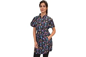 Ladybird Grooming Apparel: Mini Paw Print Design Half Zipper Front Scrub Tunic