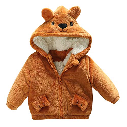 Kehen Infant Baby Toddler Boy Girl Autumn Winter Warm Coat Cartoon Hoodie Padded Lining Jacket with Zipper Yellow 12-18 Months