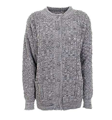 FASHION 7STAR Cardigan en tricot à manches longues avec poches latérales et col rond pour femme, Gris calcaire, 52-54 Cover