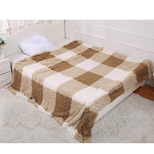 TIANHAO Plüsch-Decke Mit Doppelter Verdickung, Übergroße Bettdecke Mit Plaiddruck Für Herbst Und Winter, Babybettdecke Mit Warmem Bettfutter Für Sofa-Couch-Dekor,Beige,160 * 200cm