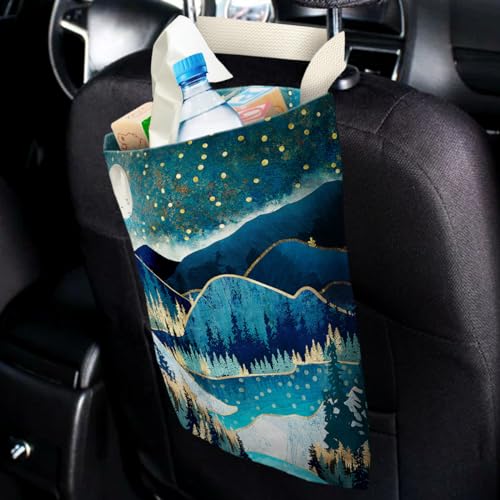 Image of Car Trash Bag Hanging No Snap Small Garbage Bag for Car Back Seat Cute Printed One-handed Strap Trash Bags Car Accessories-Mountain Moon Lake Car Trash Bags