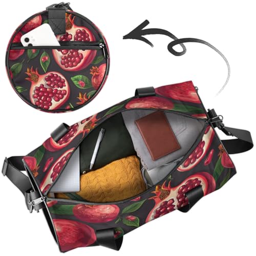 Fruit Pomegranate Leaves Travel Gym Bag Waterproof Sport Dance Bag for Women Men Portable Gymnastics Duffel Bags Canvas Tote Carry on Handbag for Workout Overnight Weekender2