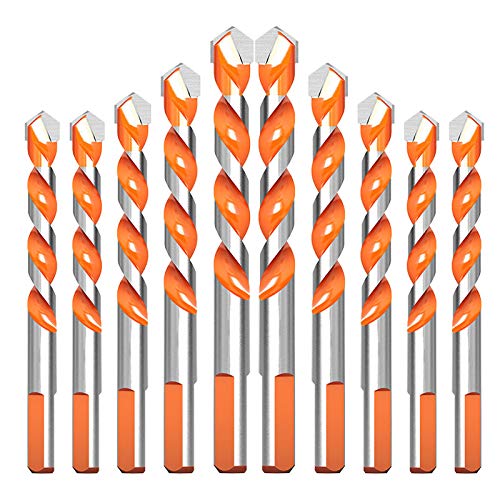 10Pcs Ultimate Triangular Drill Bit Triangle Multifunctional Drill Bit Masonry Punching Drill Bit with Carbide Tip for Tile Concrete Brick Glass Plastic Wood and Ceramic (6/6/8/10/12 mm)