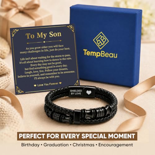 To My Son Bracelet from Mom Dad, Double-Row Braided Leather Bracelet - image 7