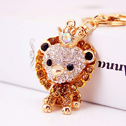 Cute Lion Shape Crystal Rhinestone Sparkling Keychain Bag Pendant Handbag Charm for Women Girls