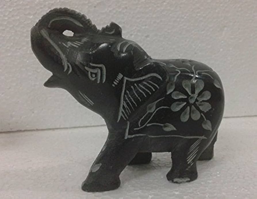 Amazon.co.jp: 黒大理石 象 トランクアップ像 4インチ 象嵌