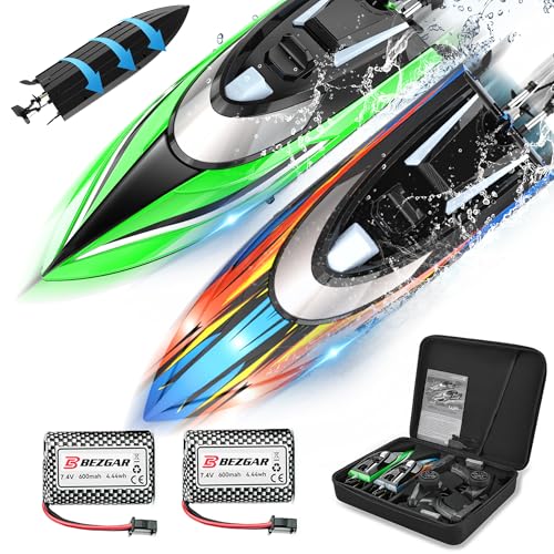 BEZGAR Remote Control Boat, 2 Pack12 inch RC Boat with Case– Auto-Flip, 30 KPH Fast Speed, 8-Shaped Mode & LED Lights – Waterproof Racing Boats for Pools, Lakes, Oceans (Adults & Teens)
