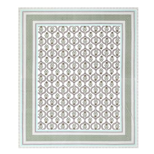 Image of Living Roots Ethnic Jaipur Block Print Double Cotton Bedsheet & 2 Pillow Covers, for Mattress Upto 6 inches Thick, No Colour Bleeding, Olive Green Colour, King Size 90 * 108 inches, 120TC (604-C)