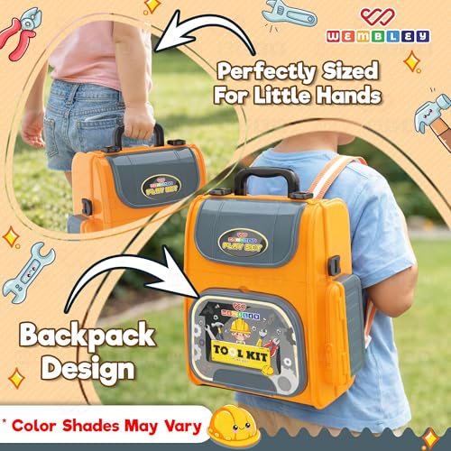 Image of Wembley Kids Tool Kit Set with Trolley & Toolbox | DIY Construction Pretend Play Tools for Boys & Girls 3-6 Years | Workshop Role Play Toy | Montessori Learning Gift for Kids Age 3, 4, 5, 6
