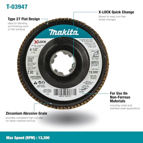 Makita T-03947 X-Lock 4‑1/2" 80 Grit Type 27 Flat Blending and Finishing Flap Disc for X-Lock and All 7/8" Arbor Grinders - image 8