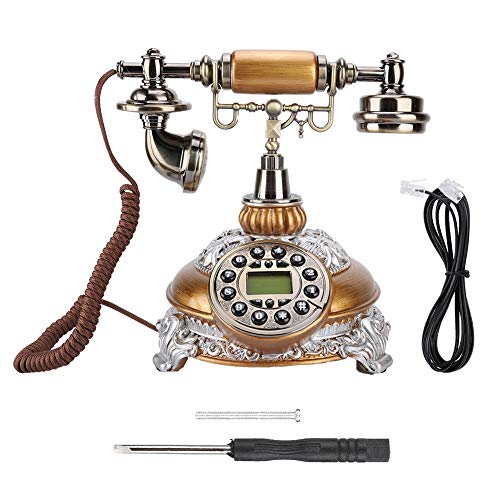 Bindpo Antique Landline with Caller ID,IDS-8675D Resin & Metal Old Fashioned Retro Corded Phones Support FSK/DTMF Dual System for Home Hotel Office Decor
