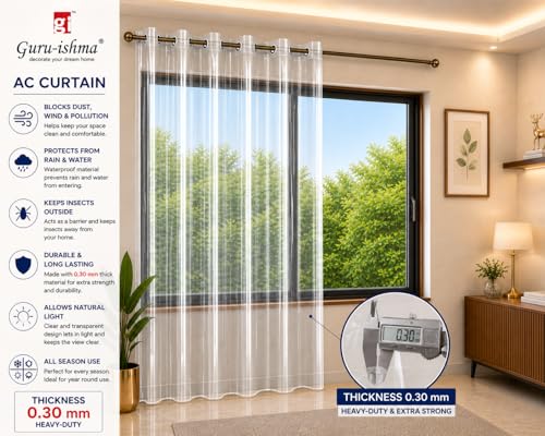 Image of 7 ft Solid Transparent AC Curtain | Waterproof Heavy-Duty 0.30 mm | Dust Wind Rain Protection, Mold & Mildew Resistant | All Season Use for Door, Window & Bathroom (Pack of 1)