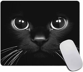 Black Cat Gaming Mouse Pad Custom, Black Cat with White Eye Looking Design Non-Slip Rubber Mouse Pad for Computers Desktops, PC, Laptop