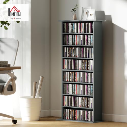 Miniatura 2 de Almacenamiento De Cd Y Dvd Homcom, Unidad De Almacenamiento Multimedia, Capacidad Máx. 360 Cd 185 Dvd Y Blu-Ray, 8 Compartimentos Y 6 Estantes Ajustables, Para Salón, Dormitorio, 58 X 24 X 126,3 Cm,