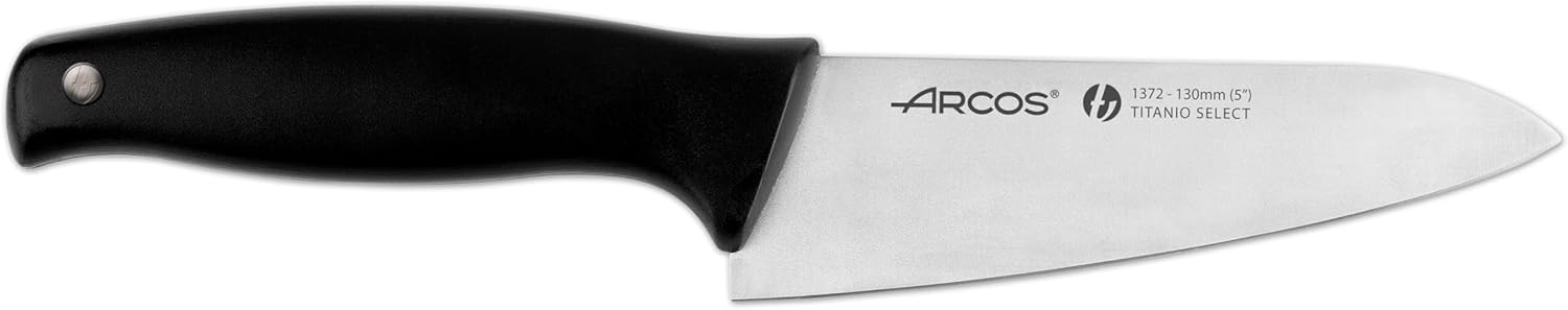 Arcos Vegatable Knife 5 Inch Stainless Steel. Professional Vegetable Knife for Peeling Fruits and Vegetables. Ergonomic Polyoxymethylene Black Handle. Series Titanio