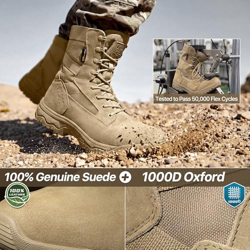 Image of FREE SOLDIER Men's LT Military Tactical 8 inch Daily Work Boots | Durable Leather, Arch Support, All-Day Comfort, Anti-Slip Outsole, For Hiking, Hunting, Outdoor Work