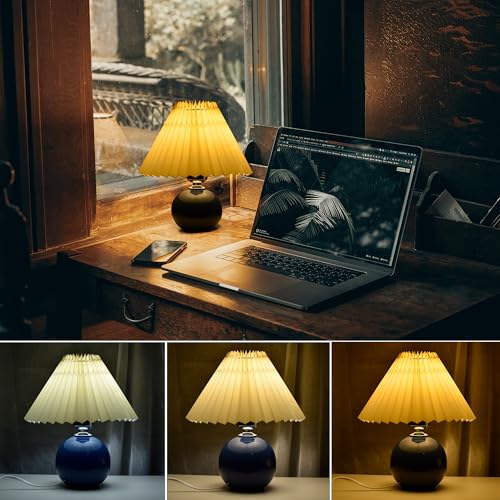 Lámpara de mesa plisada de cerámica DIY con bombilla LED tricolor miniatura 5