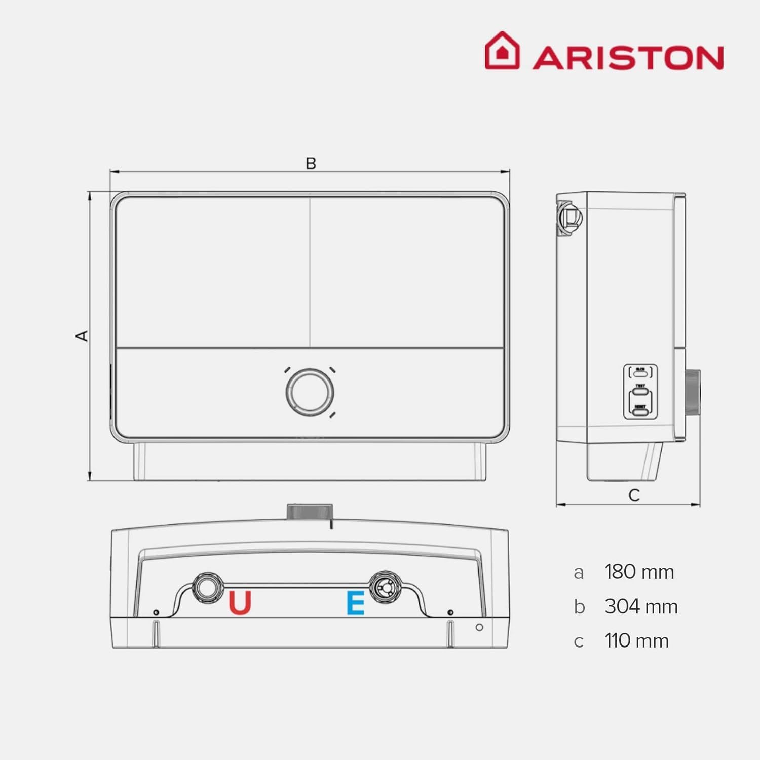 Ariston Aures SM - Termo Eléctrico Vertical Instantáneo, Calentador de Agua Eléctrico Tamaño Reducido, 17,8x30,4x9,8 Fabricado para Instalación en España, Blanco/Negro - Eficiencia A, Rango (A+/F)