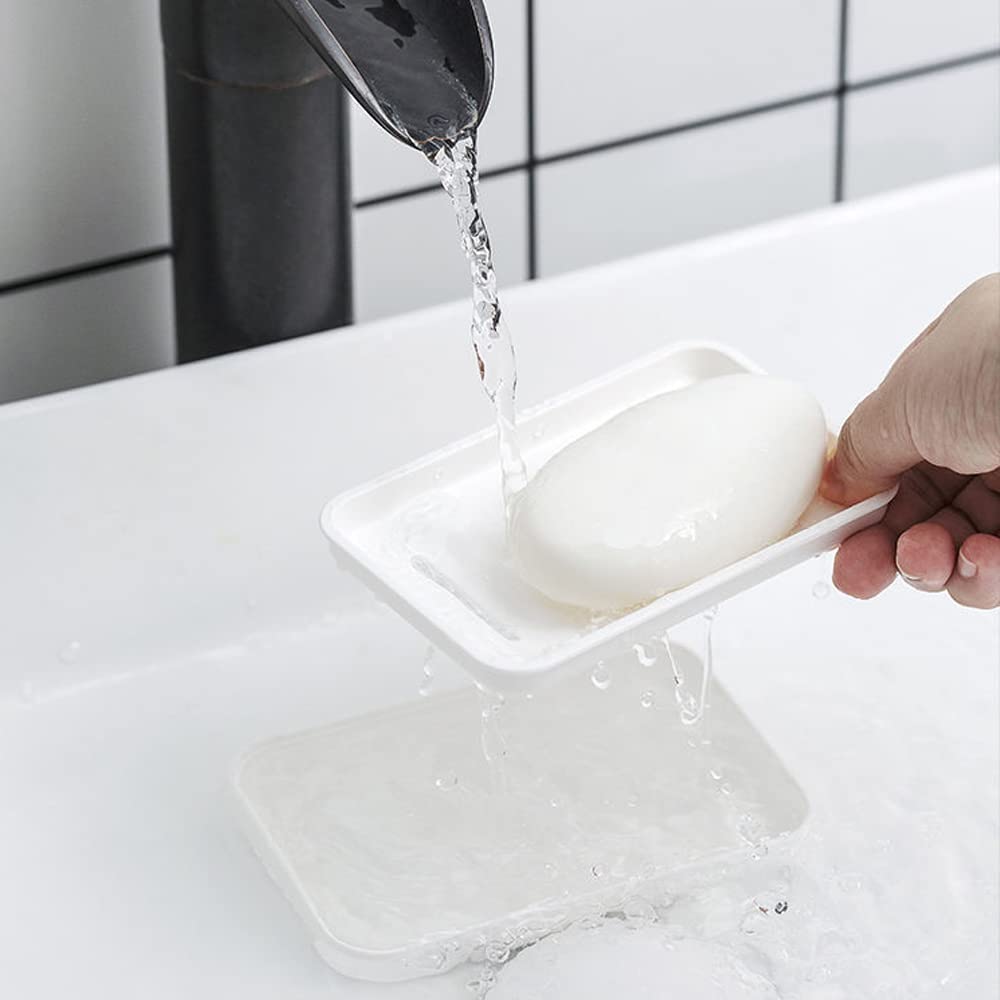 Portasapone in plastica blu e bianca con strato drenante, portatile da viaggio - Set di 2 portasapone (rotondi) | Leroy Merlin