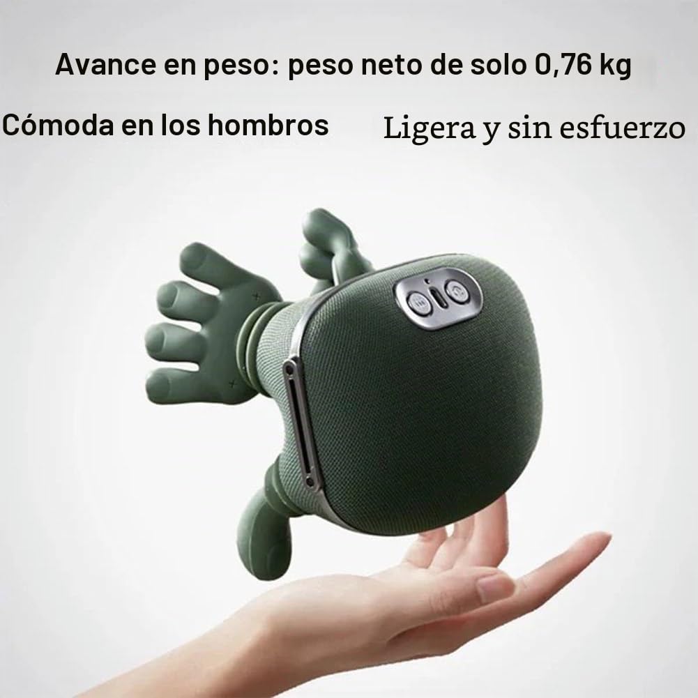 Masajeador Térmico Shiatsu 4D Portátil, Verde, Diseño Biónico de Mano, Masaje Eléctrico Profundo para Cuello y Espalda, con Amasamiento para Alivio del Dolor y Relajación Muscular (verde)