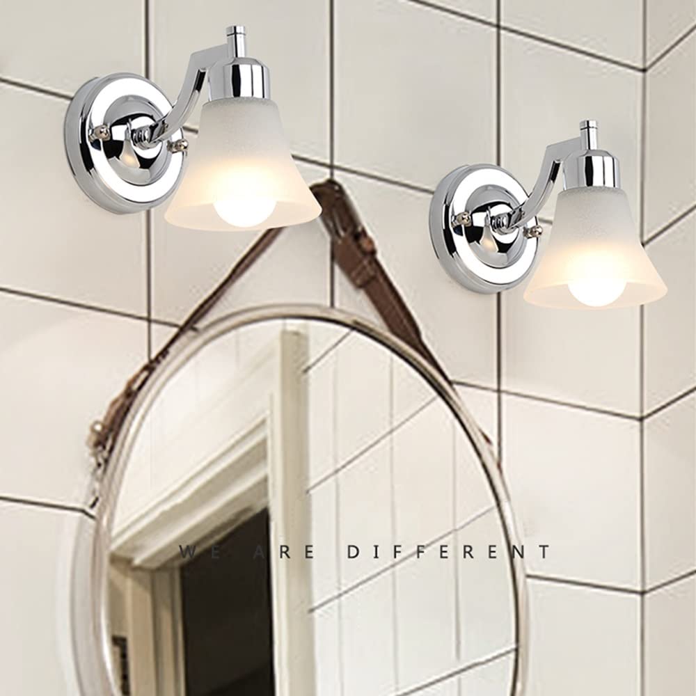 Luce frontale per specchio da bagno, applique da parete in acciaio inossidabile cromato con paralume in vetro opaco, lampada da parete moderna a LED, applique per illuminazione cosmetica, lamp