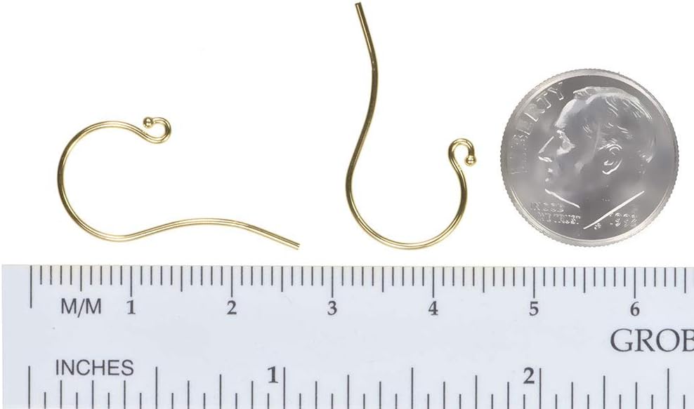 uGems 14K Yellow Gold Ear Hook Wires Micro-Ball-End 25mm (1 Inch) 1-Pair