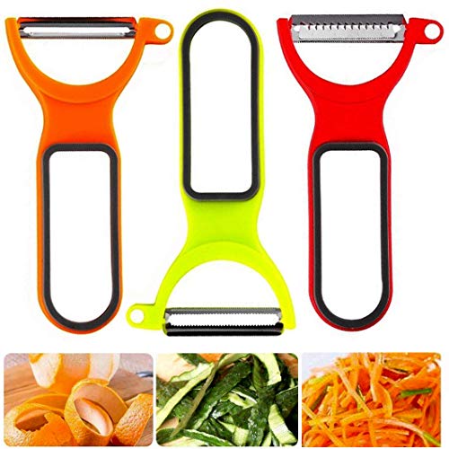 3PCS Peeler Slicers Shredders for Fruits and Vegetables with Spiralizer, Julienne, Cutter and Grater Kitchen Helper, Potato Fruits Peeler Cabbage Stainless Steel Shredder Slicer