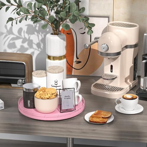 Image of 13 inch Oak Wood Lazy Susan Organizer, Lazy Susan for Cabinet Dining Table Pantry Wood Turntable Organizer Tray for Coffee Table Kitchen Countertop Spinning Spice Can Organization and Storage Round Pink
