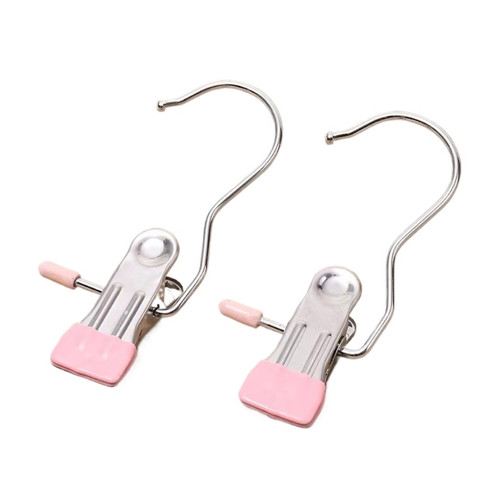 Trouser Hangers 10pcs Stainless Steel Clothespins With Hook Laundry Organizer Portable Hanging Clip Closet Hanger(10pcs pink)
