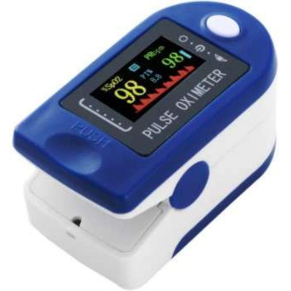 ISO TRADE Pulsoximeter Finger Oximeter Blut-Sauerstoff-Monitor SpO2 Messgerät 70% - 100% SpO2 2 AAA Batterien Blau