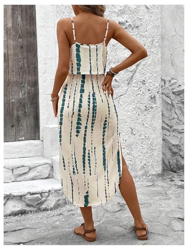 Women's Spaghetti Strap Tie Dye Cami Dress Scoop Neck Split Thigh Midi Dresses Knot Front Sun Dresses2