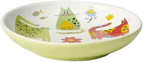 PetRageous 18424 Love Cats - Plato de cerámica para gatos, 5 pulgadas de ancho y 1 pulgada de alto, capacidad de 2.5 onzas, color verde