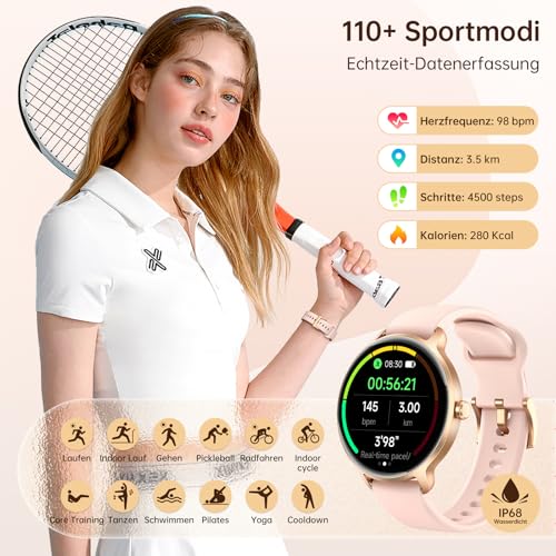 Smartwatch Damen Rund, 1.27" AMOLED Smart Watch mit Telefonfunktion, Fitnessuhr mit Pulsuhr Schlafmonitor Schrittzähler… – Ansicht 4