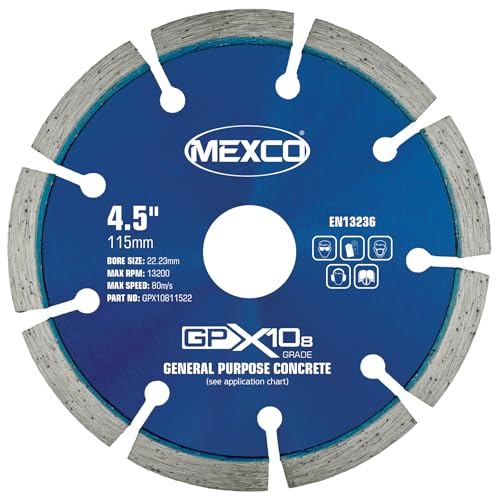 Disco de diamante Mexco GPX10-8 para hormigón de uso general, disco de corte para materiales de construcción no abrasivos - 115 mm, altura de segmento de 8 mm
