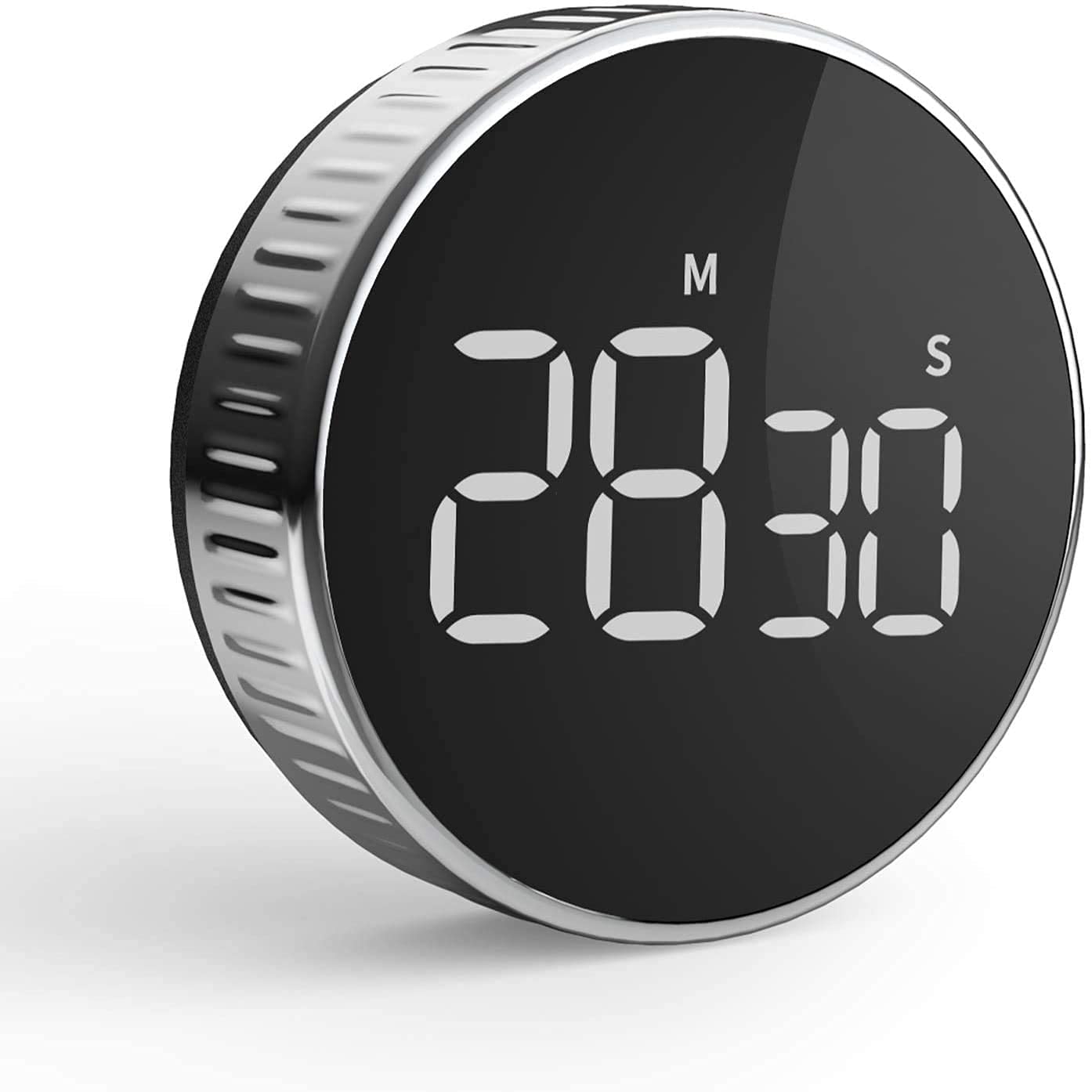 Lucario Knob Countdown Timer | Digital Kitchen and Egg Timer | Magnetic Count Up With LED Screen | Alarm Clock (Silver)
