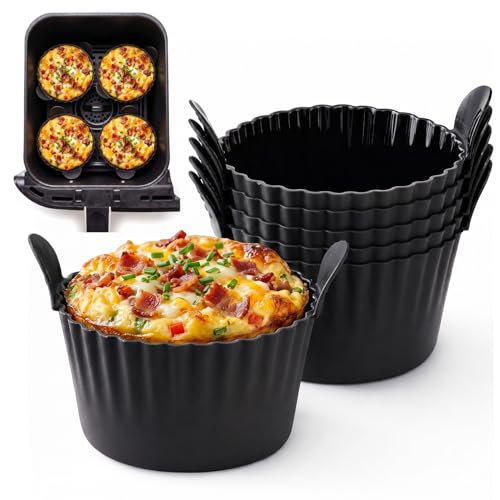 Ramekins for Air Fryer 6Pcs Air Fryer Egg Mould & Large Muffin Cases Black