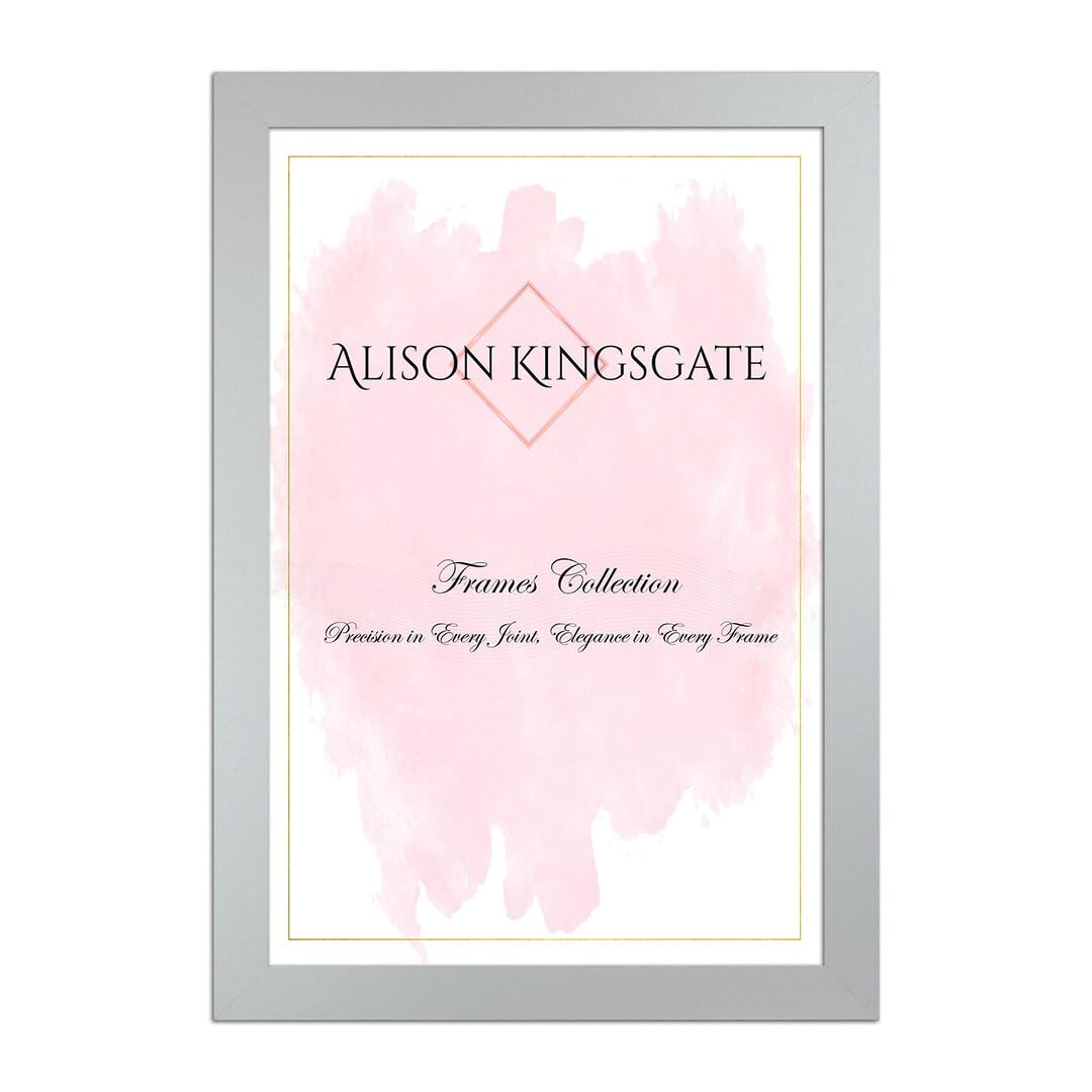 Alison Kingsgate Sleek A4 Picture Frame - Engineered Wood with Shatterproof Perspex Front -Perfect for Photos, Posters, Certificates -Suitable for Wall Mount or Tabletop Display - Silver