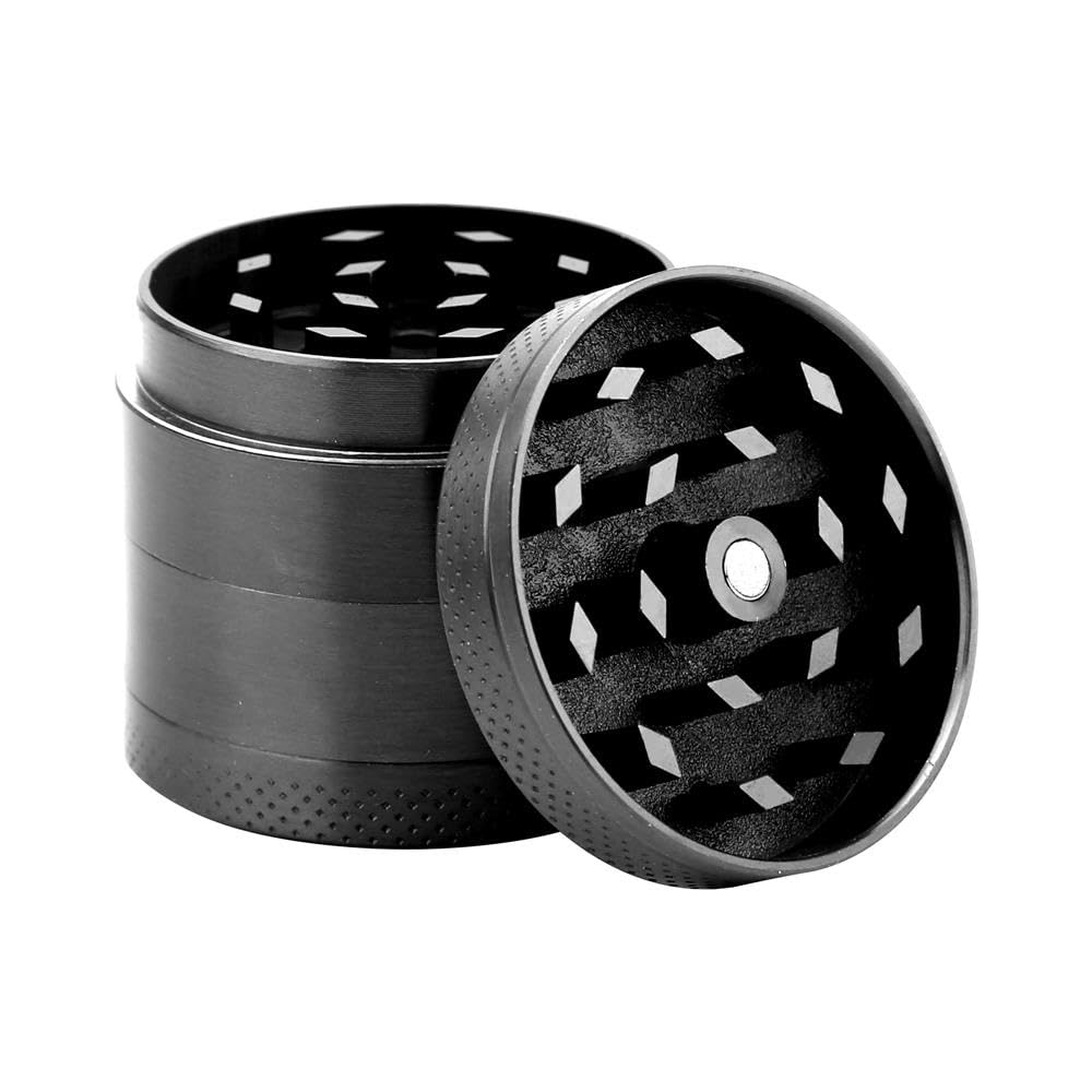 INTIRILIFE Grinder in METALLIC GRAY - 4 Piece Metal Kitchen Crusher for Crushing and Shredding Herbs, Spice, Plants, Tea Leaves etc. - With Pollen Filter and Scraper