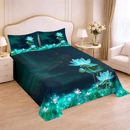 Image of Cloth Fusion Glace Cotton Flat Bedsheet for Double Bed with 2 Pillow Covers (90x100 Inches, Petal Top)
