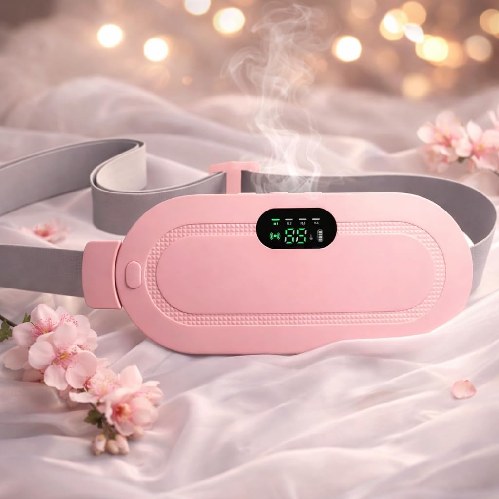 Portable Cordless Heating Pad for Menstrual Cramps Relief, for Stomach, 3-Speed Temperature Adjustment and 4-Speed Massage Modes, Back and Belly Heating Pad for Women Pink Color-image-49