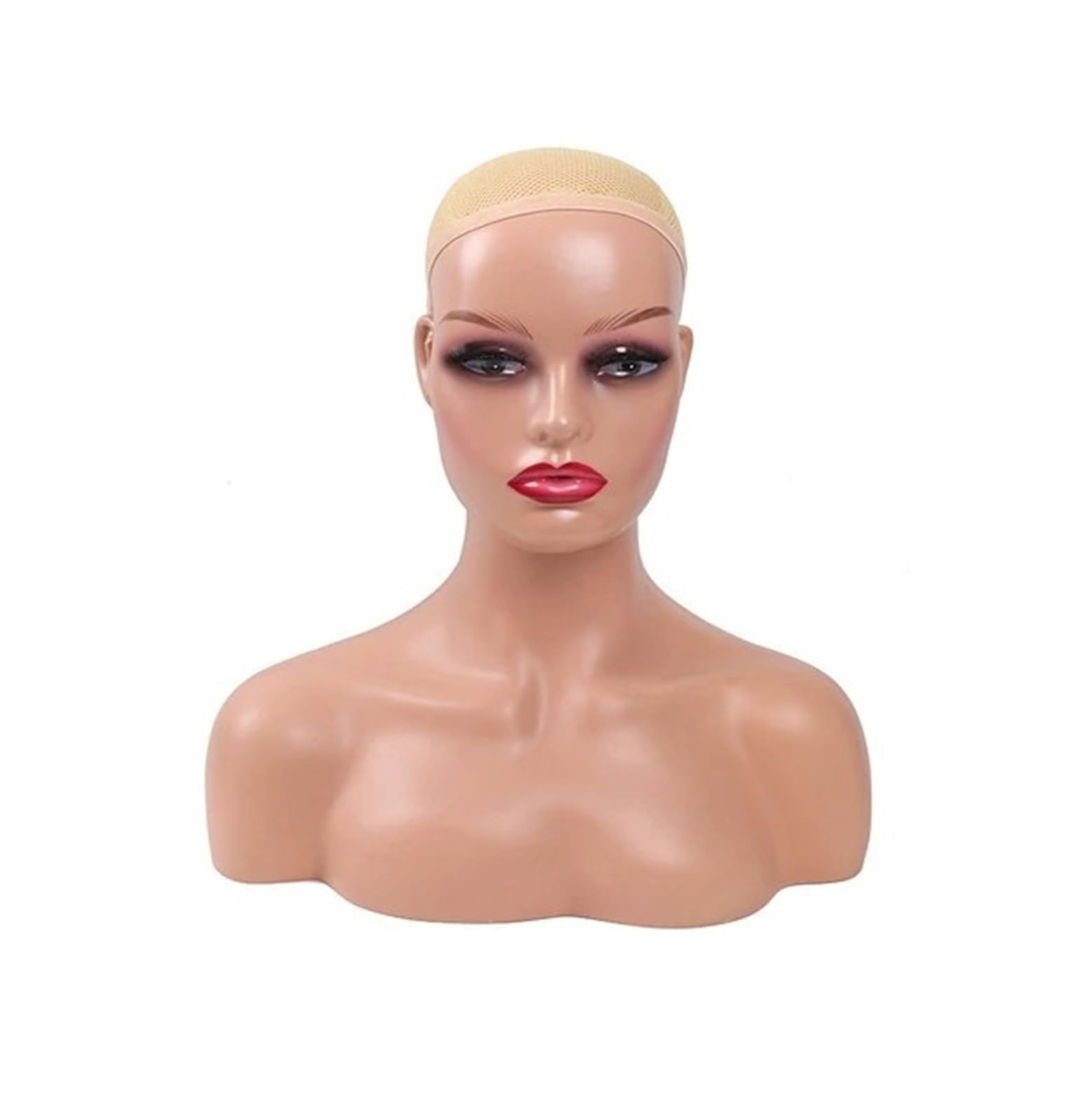 Fonfou Women's Redlips Dark Beige 4Pcs/Box Realistic Mannequin Head With Shoulders African Wig Display Model Dark Brown Doll For Hat Glasses(Redlips Dark Beige)